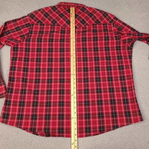Wrangler Western Shirt Mens 2XL Red‎ Plaid Pearl Snap Flap Pockets Cowboy - Picture 11 of 15
